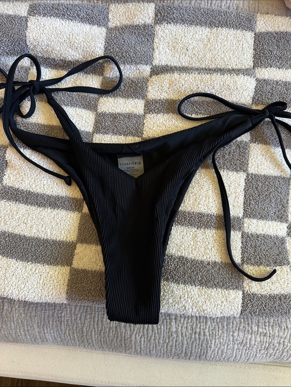 Black Ribbed Tie-Side Bikini Bottom - Women Swim Bikinis
